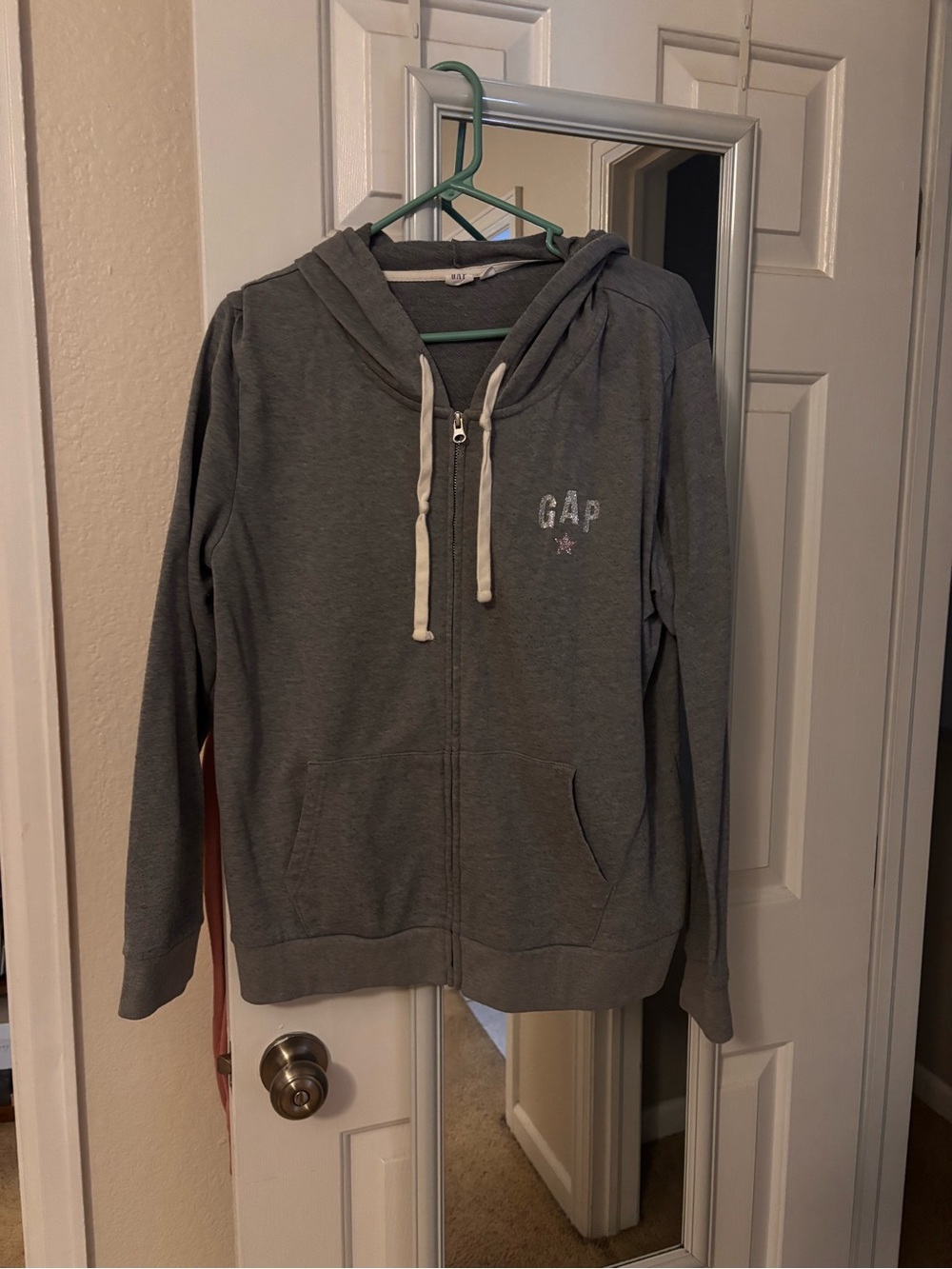GAP Women’s ' Gray Full-Zip Hoodie with glitter star